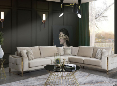 Ecksofa L Form Sofa Couch Design Couchen Polster Textil Eck Garnitur Beige